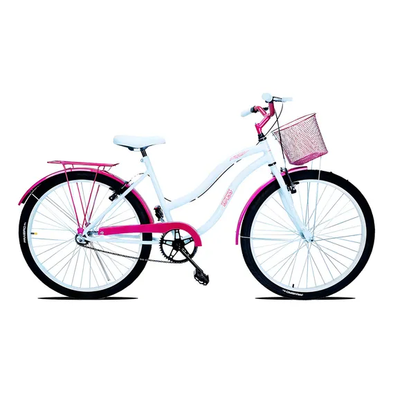 Bicicleta Feminina Aro 26 Urbana Forss Hello Com Cestinha Cor Branco/pink Foto 1