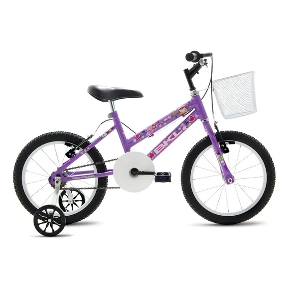 Bicicleta infantil BKL Bikes Lady Girl aro 16 freios v-brakes cor violeta com rodas de treinamento Foto 1