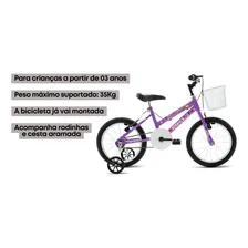 Bicicleta infantil BKL Bikes Lady Girl aro 16 freios v-brakes cor violeta com rodas de treinamento Foto mini 3