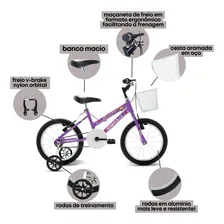 Bicicleta infantil BKL Bikes Lady Girl aro 16 freios v-brakes cor violeta com rodas de treinamento Foto mini 2