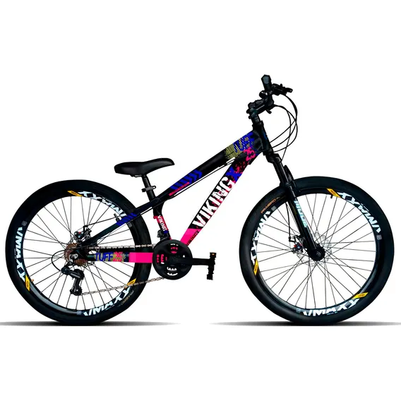 Bicicleta Mountain Bike Vikingx Tuff 25 Aro 26 Quadro 13 - Preto/rosa Foto 1