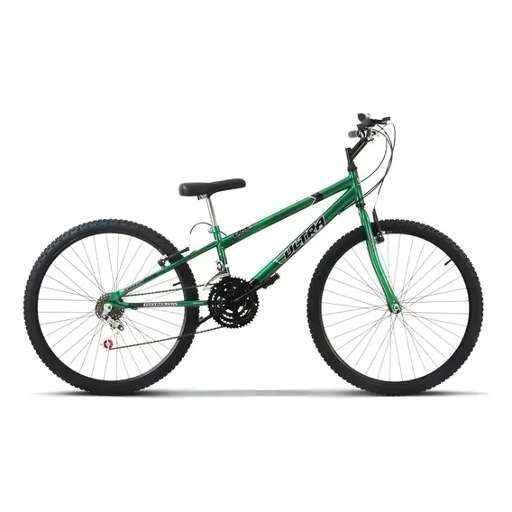 Bicicleta passeio urbana praia parque masculina Ultra Bikes Bike Rebaixada Aro 24 18 Marchas 2024 - verde Foto 1