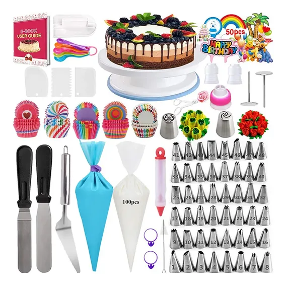 Bico de Confeiteiro,Kit Confeiteiro Completo 322 Peças,kit Confeiteiro,Bicos, Sacos E Mais,Decoração Bolo Inox Para Cozinha Foto 1