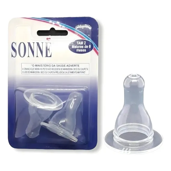 Bico Mamadeira C/2 Unidade 100% Silicone Marca Sonne Blister Foto 1