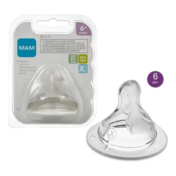 Bico X de Mamadeira Silicone Macio Fluxo Super Rápido 6m+ MAM Foto 1