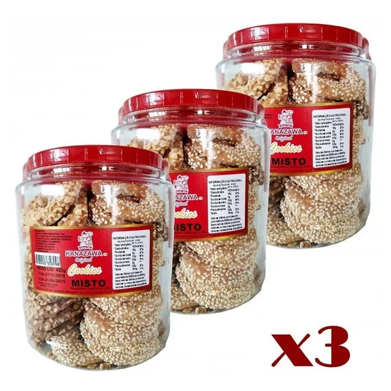 Bicoito Cookie Misto Amendoim/gergelim Pote 420g X 3 Foto 1