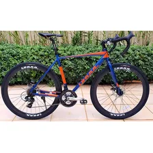 Bike Speed 700 Quadro Alumínio Shimano 21v Cor Azul/laranja Tamanho Do Quadro 53x56 Foto mini  2