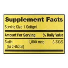 Biotina 1000 Mcg Spring Valley- 150 Capsulas -importada Eua Sabor Sem Sabor Foto mini  3