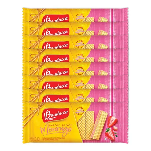 Biscoito Mini Wafer Morango Bauducco 30g - Caixa C/ 96 Un Foto 1