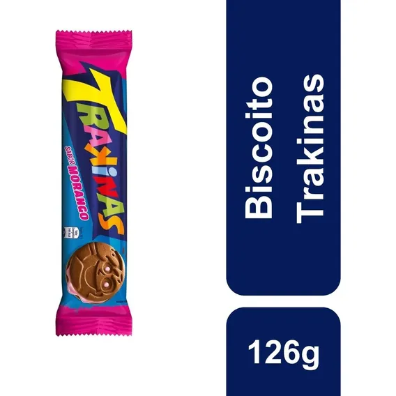 Biscoito Recheado Sabor Morango 126g Trakinas Foto 1