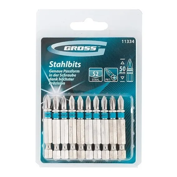 Bits Kit 50mm Phillips Ponta 3/16 Ph1 10 Peças Gross 11334 Foto 1