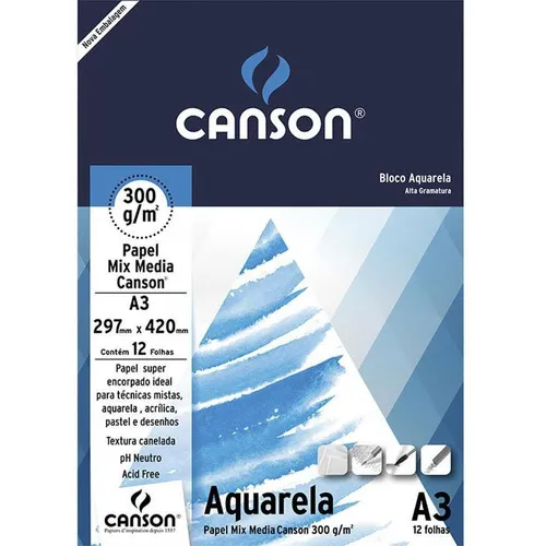 Bloco A3 Aquarela Com 12 Follhas 300g Canson Mix Media 5 Un Foto 1