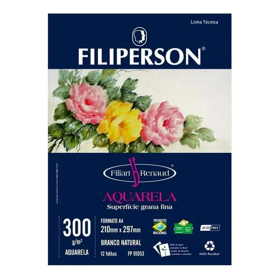 Bloco Aquarela A4 Filiperson Renaud 300g 12 Folhas Foto 1