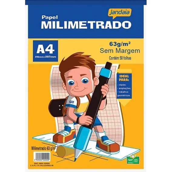 Bloco De Papel Milimetrado A4 Sem Margem C/ 50 Fls Jandaia Foto 1