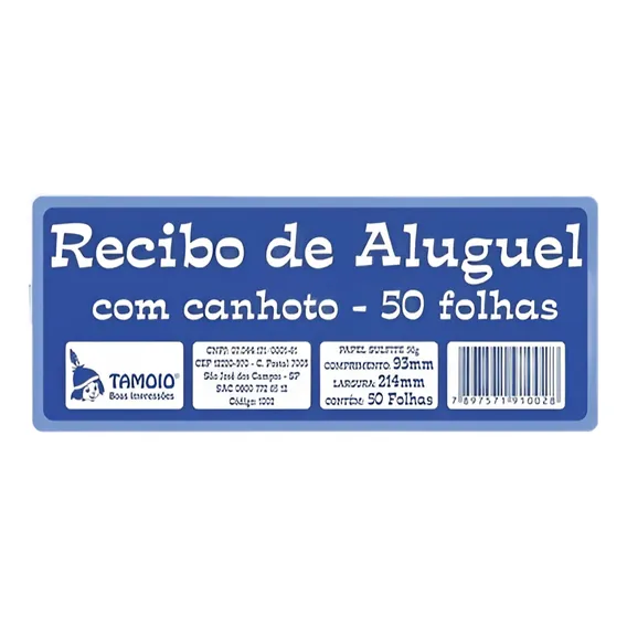 Bloco De Recibo De Aluguel Com Canhoto 50 Folhas Tamoio Foto 1