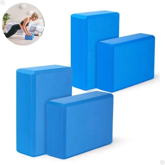 Bloco De Yoga Em Eva Tijolo Pilates Rpg - Kit Com 4 Peças Cor Azul Foto 1
