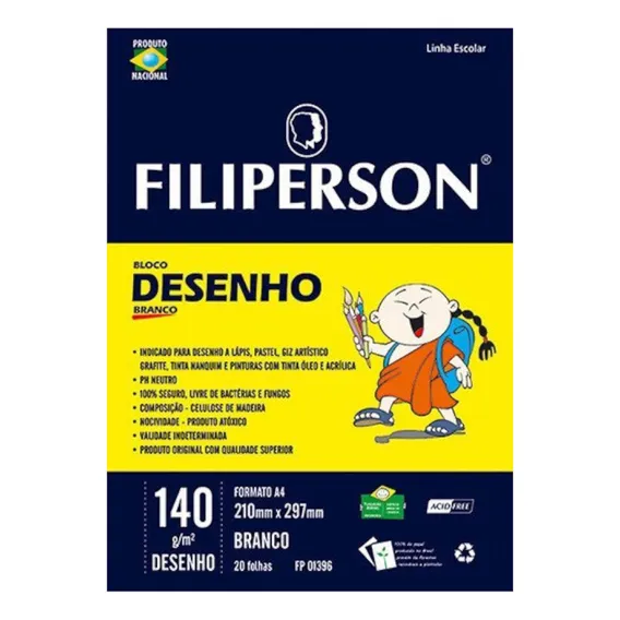 Bloco Desenho A4 Filiperson 140g 20 Folhas Branco Foto 1