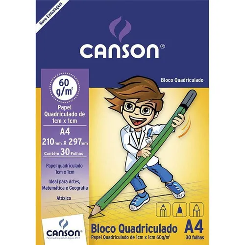 Bloco Escolar Quadriculado 10mm A4 Com 60g 30folhas Canson Foto 1