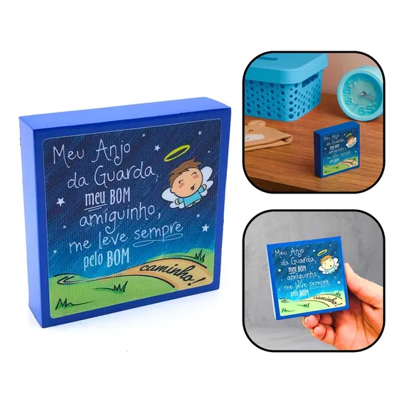 Bloco Infantil Meu Anjo Da Guarda Madeira Azul Foto 1