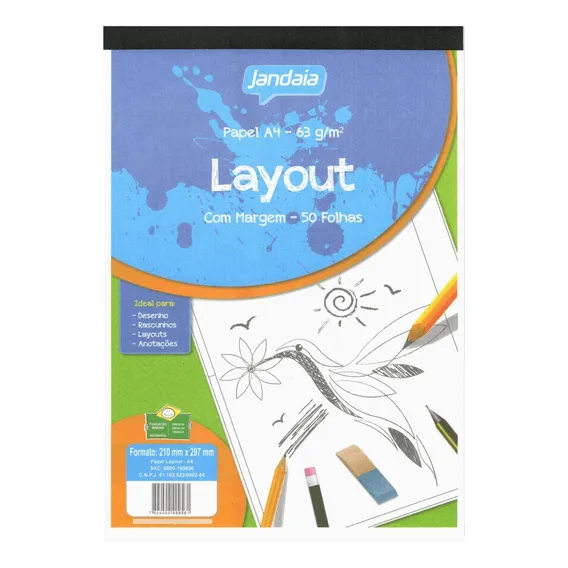 Bloco Papel Layout A4 Com Margem 50 Folhas 63g Jandaia Foto 1