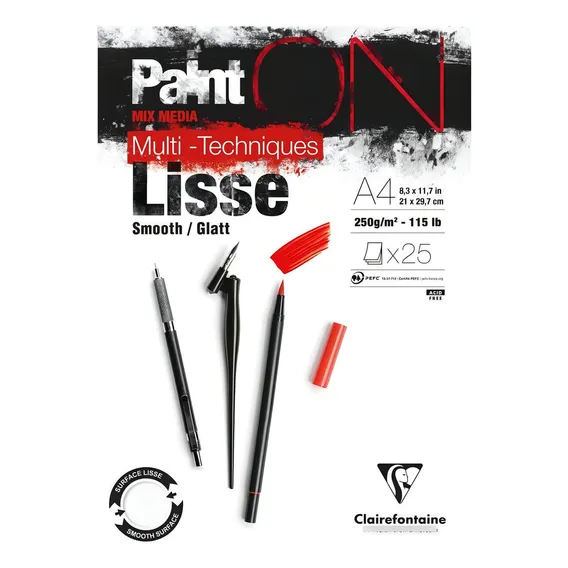 Bloco Papel Multi-técnica Paint On Lisse A4 25 Folhas Liso Cor Branco Foto 1