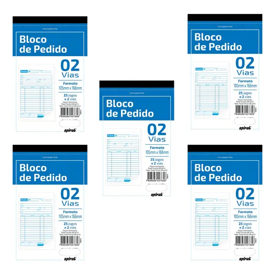 Bloco Pedido 25x2 1/8 105x166mm 2 Vias Kit Com 5 Blocos Foto 1