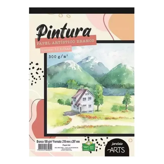Bloco Pintura A4 300g Artisitico Aquarela C/12 Fls Jandaia Foto 1