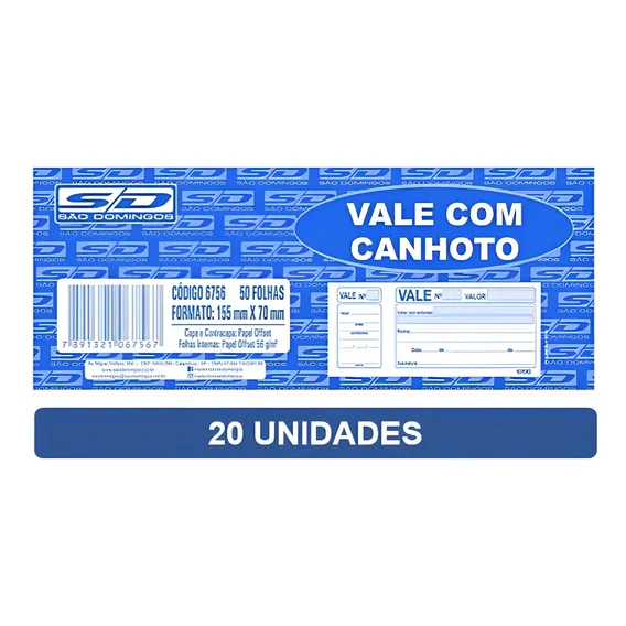 Bloco Vale C/canhoto 50 Fls Sao Domingos C/20 Foto 1