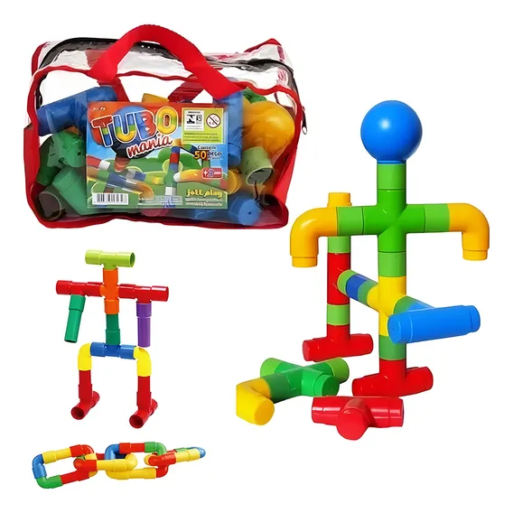 Blocos De Montar Tubo Mania 50 Peças Brinquedo Educativo Foto 1
