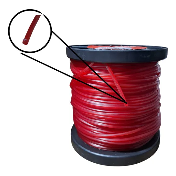 Bobina Fio Nylon Roçadeira 3,0mm Quadrado 1kg Resistente Cor Vermelho Foto 1