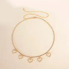 Body Chain Corrente Cintura Strass Coração Delicado Dourado Foto mini 4