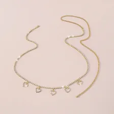 Body Chain Corrente Cintura Strass Coração Delicado Dourado Foto mini 3