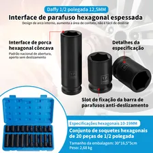Bofutsy Kit Jogo Chave Soquete Impacto Sextavada Curta E Longa 1/2,jogo Soquete Longo Sextavado Impacto,jogo De Soquete De Impacto Ferramentas,jogo De Chave Soquete,jogo Soquete Impacto 20 Ferramentas Foto mini 4