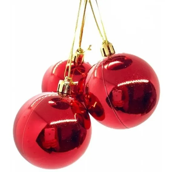 Bola Enfeite Pra Árvore De Natal Pendente 6cm 60mm 30pçs Cor Vermelha Foto 1
