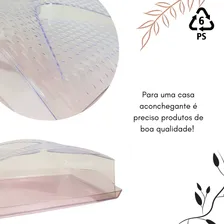 Boleira Porta Bolo Retangular Rosa Translúcido Acrílico Uz Foto mini  3