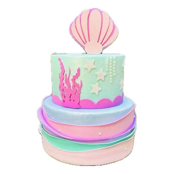 Bolo Fake Maquete Sereia Concha Mod2 - Fundo Do Mar Menina Foto 1