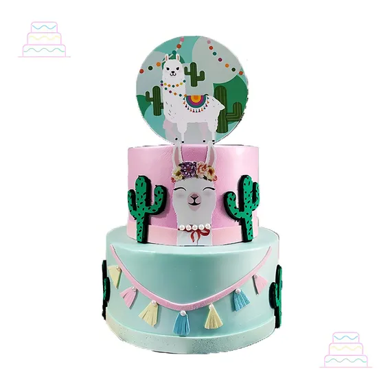 Bolo Fake Maquete Tema Lhama E Cactos Foto 1