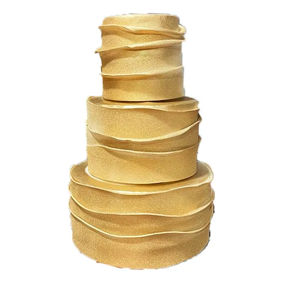 Bolo Fake Ruflado Dourado Casamento Mod3 - 20x15x10 Cm Foto 1