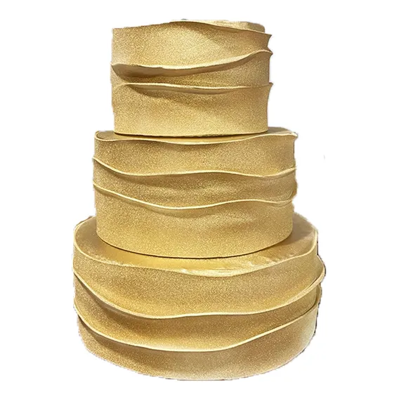 Bolo Fake Ruflado Dourado Casamento Mod3 - 25x20x15 Cm Foto 1