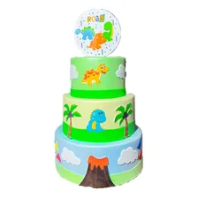 Bolo Fake Tema Dinossauro Dino Baby Mod2 3 Com Andares Topo Foto  mini 1