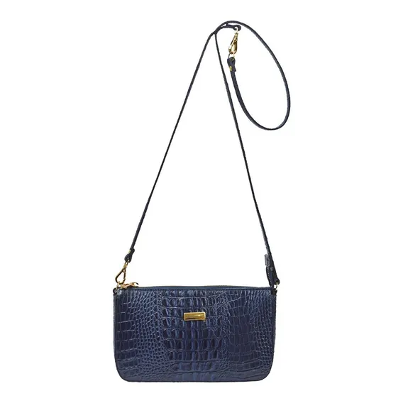 Bolsa Azul Marinho Ombro Transversal Couro Legitimo Madamix Foto 1