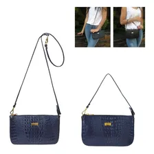 Bolsa Azul Marinho Ombro Transversal Couro Legitimo Madamix Foto mini  2