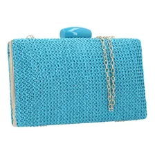 Bolsa Clutch De Palha Feminina Festa Cor Azul Foto mini 1