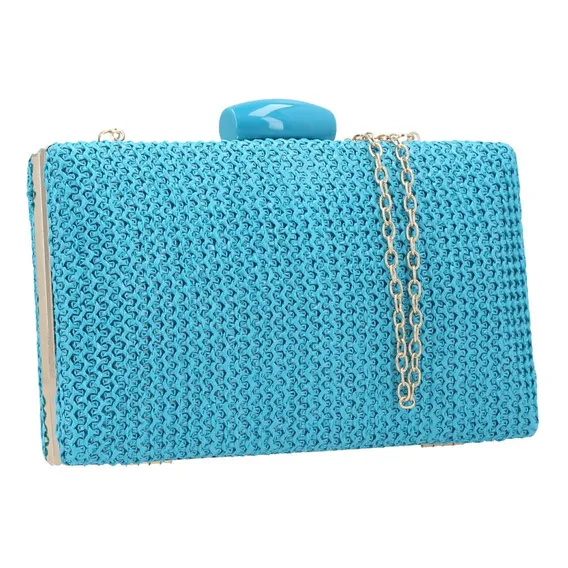 Bolsa Clutch De Palha Feminina Festa Cor Azul Foto 1