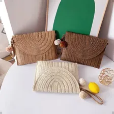 Bolsa Clutch Festa Carteira Palha Feminina Imediato Cor Bege Escuro Foto mini 4