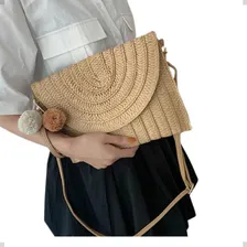 Bolsa Clutch Festa Carteira Palha Feminina Imediato Cor Bege Escuro Foto mini  2