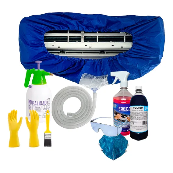 Bolsa Coletora Limpeza De Ar Condicionado + Bactericida 1 Litro + Pulverizador 2 Litros + Limpa AlumÃnio 1 Litro + Mascara + Luva + Óculos + Pincel Foto 1