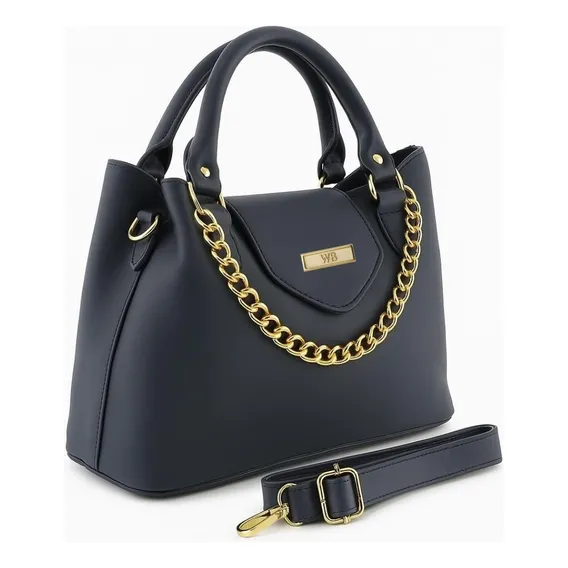 Bolsa Com Detalhe Em Corrente E Alça Tiracolo Reajustável Cor Preto Foto 1