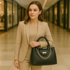 Bolsa Com Detalhe Em Corrente E Alça Tiracolo Reajustável Cor Preto Foto mini  2