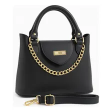 Bolsa Com Detalhe Em Corrente E Alça Tiracolo Reajustável Cor Preto Foto mini 4